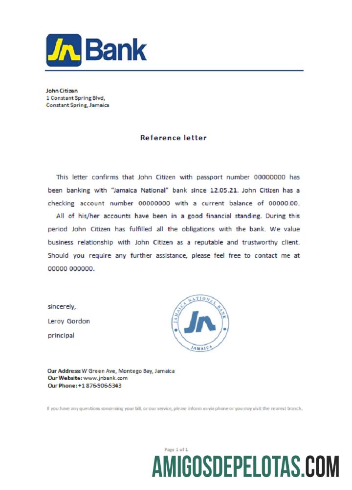 Referência do Banco Nacional da Jamaica modelo